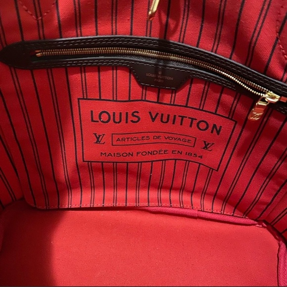 Like New Medium Louis Vuitton Neverfull MM Damier Ebene Canvas Tote In Cherry - Picture 13 of 16